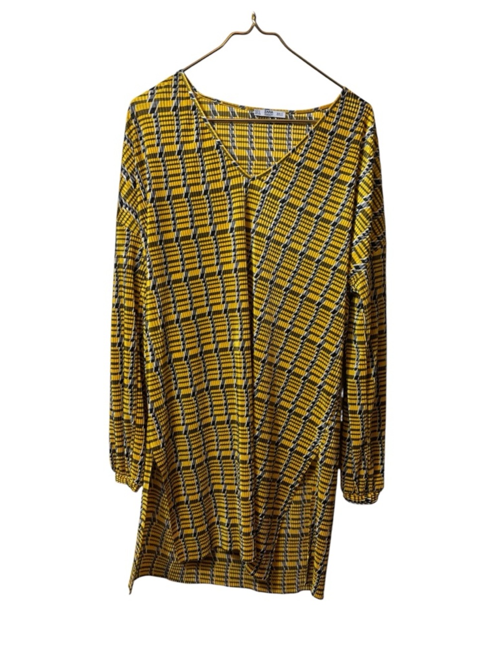 Zara | Yellow Plaid V-Neck Long Sleeve dress medium
